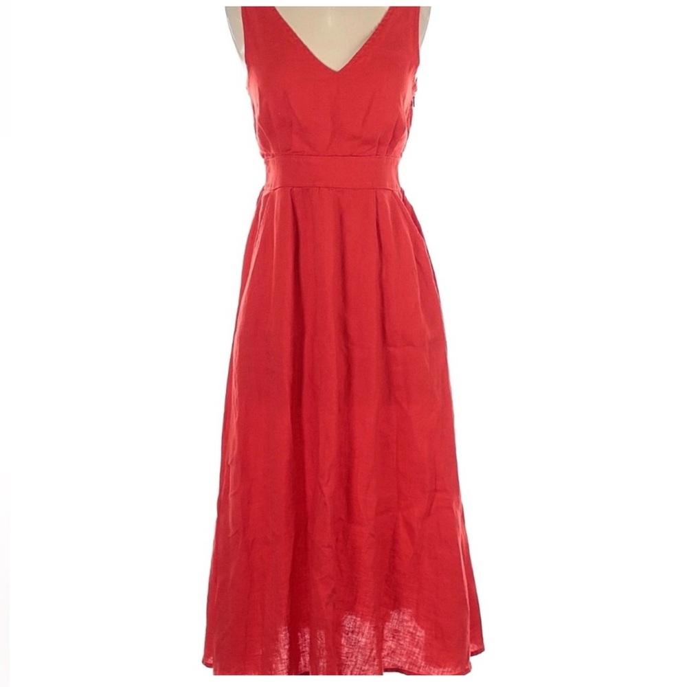 Red Linen Midi Dress